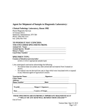 Veterinary Specimen Shipment Form
