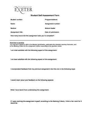 Student Self Assessment Form