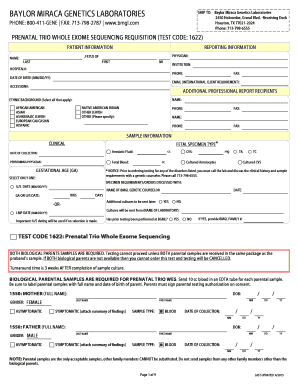 Prenatal Trio Whole Exome Sequencing Requisition