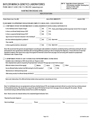 Huntington Disease Genetic Testing Indication Form