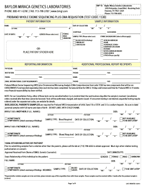 Proband Whole Exome Sequencing Plus CMA Requisition
