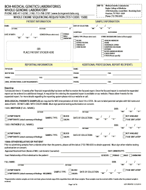 Whole Exome Sequencing Requisition Form