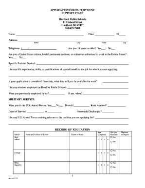 Employment Application for Support Staff