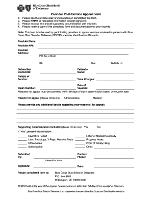 Provider Post-Service Appeal Form