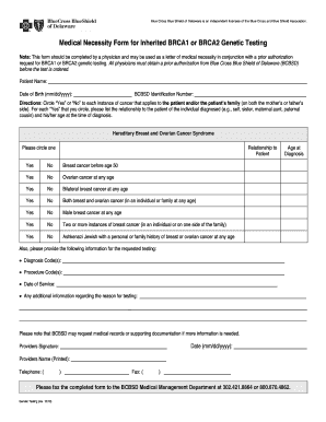 Medical Necessity Form for BRCA1 or BRCA2 Genetic Testing