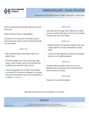 Blue Cross Blue Shield of Delaware Member Enrollment Change Application