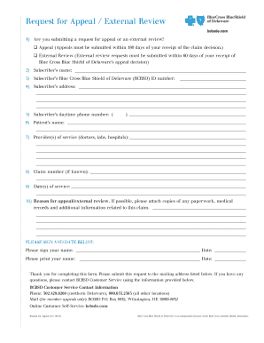 Blue Cross Blue Shield of Delaware Appeal Form