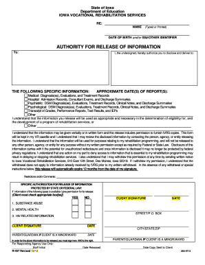 Iowa Vocational Rehabilitation Services Authorization Form
