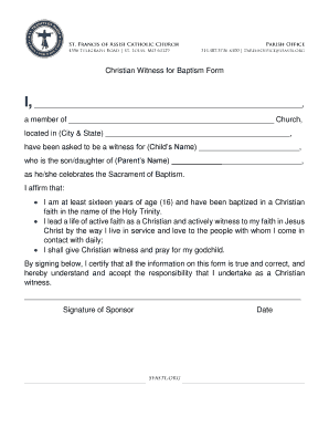 Christian Witness for Baptism Form