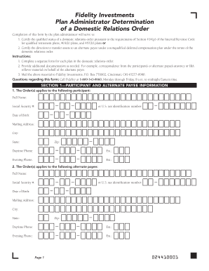 Fidelity Plan Administrator Domestic Relations Order Determination
