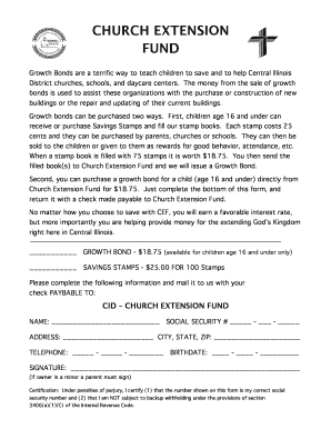 Church Extension Fund Growth Bond Application