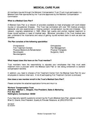 Workers' Compensation Medical Care Plan Application
