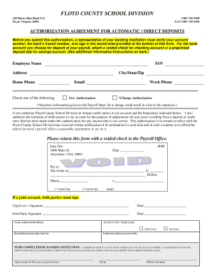 Floyd County School Division Direct Deposit Authorization