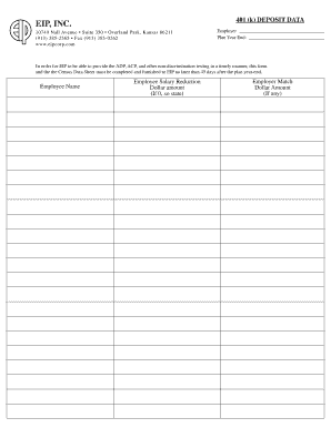 401(k) Deposit Data Form