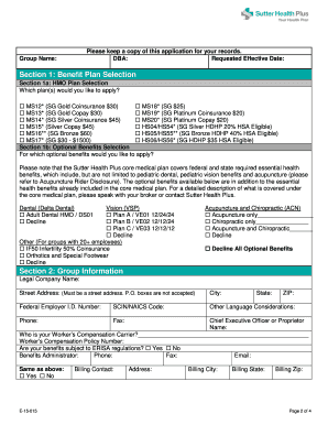 Sutter Health Plus Employer Health Care Coverage Application