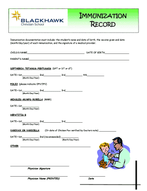 IMMUNIZATION RECORD - Blackhawk Christian School - blackhawkchristian