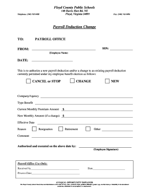 Floyd County Payroll Deduction Change Form