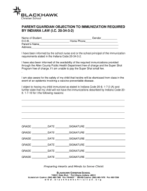 Indiana Immunization Objection Form