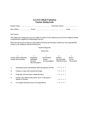 Level II Gifted Evaluation Teacher Rating Scale