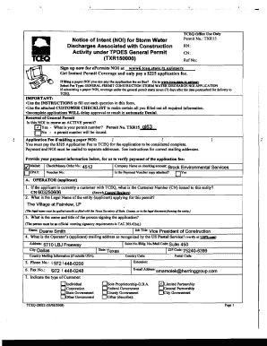 Notice of Intent for Storm Water Permit