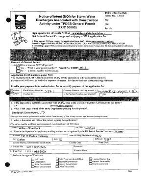 Texas Storm Water Permit Notice of Intent
