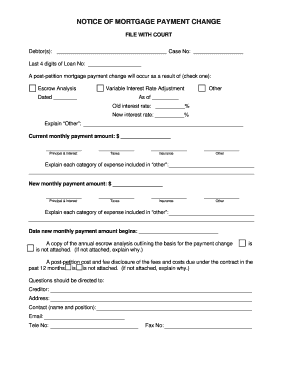 Notice of Mortgage Payment Change