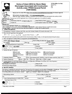 Notice of Intent for Storm Water Discharge