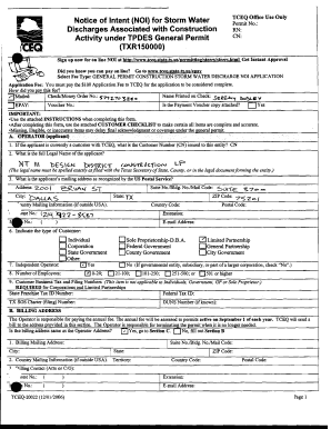 Notice of Intent for Storm Water Discharge