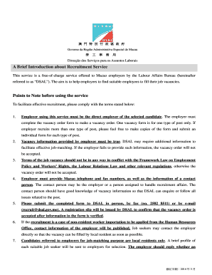 Macau Vacancy Order Form
