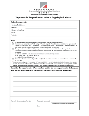 Impresso de Requerimento sobre a Legislação Laboral