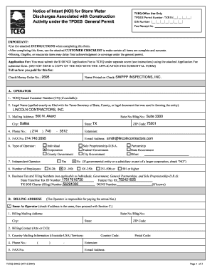Notice of Intent for Storm Water Construction