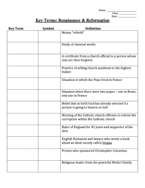 Renaissance and Reformation Study Guide