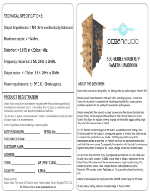 Ocean Audio 500 Series Mixer Output Handbook