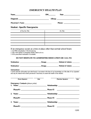 Emergency Health Plan Form