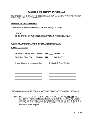 RFP Proposal Packaging and Delivery Instructions