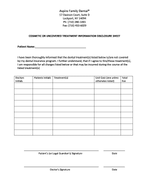 Cosmetic Dental Treatment Disclosure Form
