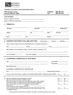 Certificated Application for Employment