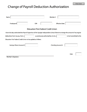 Borrower's form - Change of Payroll Deduction Authorization - Spurger ISD - spurgerisd