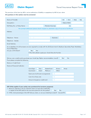 AIG Travel Insurance Claim Report Form