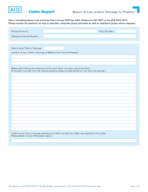 AIG Property Damage Claim Form