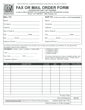 KBS Coatings Order Form