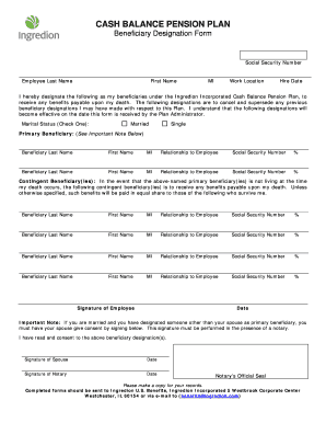 Cash Balance Pension Plan Beneficiary Designation Form