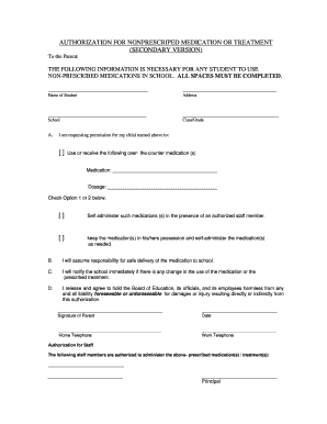Authorization for Nonprescribed Medication or Treatment