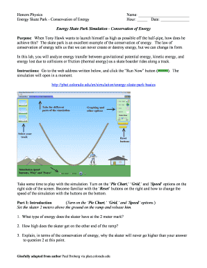 Energy Skate Park Lab Worksheet