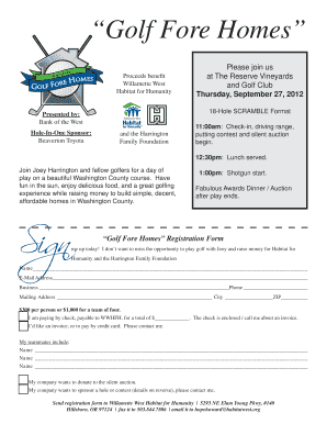 Golf Fore Homes Registration Form