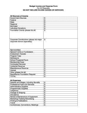 Budget Income and Expense Form