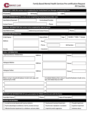 Family Based Mental Health Services Pre-certification Request