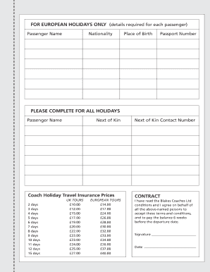 Blakes Coaches Ltd Booking Form