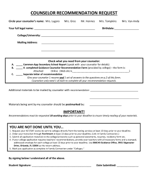 Counselor Recommendation Request Form