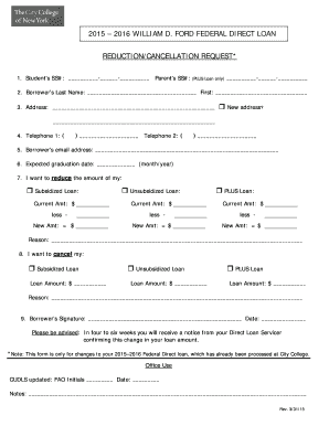 2015-2016 Federal Direct Loan Reduction/Cancellation Request